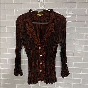 An Indian Summer Womens Goth Burgundy Crinkle Ruffle Button Blouse Size M